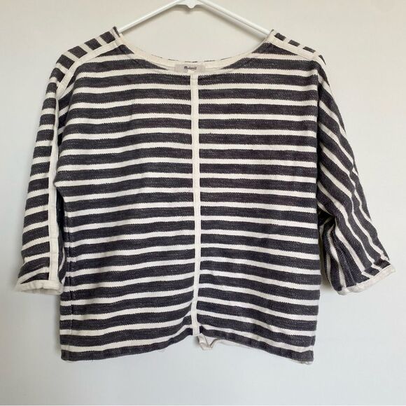 Madewell Terry Striped Back-Zip Pullover Slouchy 100% Cotton Size XS - Picture 3 of 11